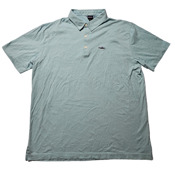 Patagonia Polo Trout Fitz Roy Light Blue Men's Shirt Size Large 52206 - Picture 1 of 9